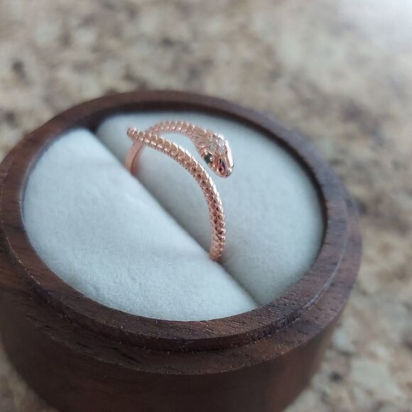 Rose Gold Plated Sterling Silver Snake Ring - Picture 9 of 10